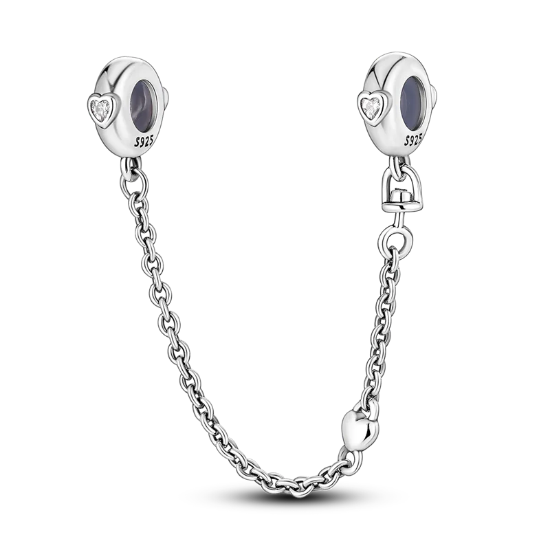 Charm Corazones Plata Cadena Clip