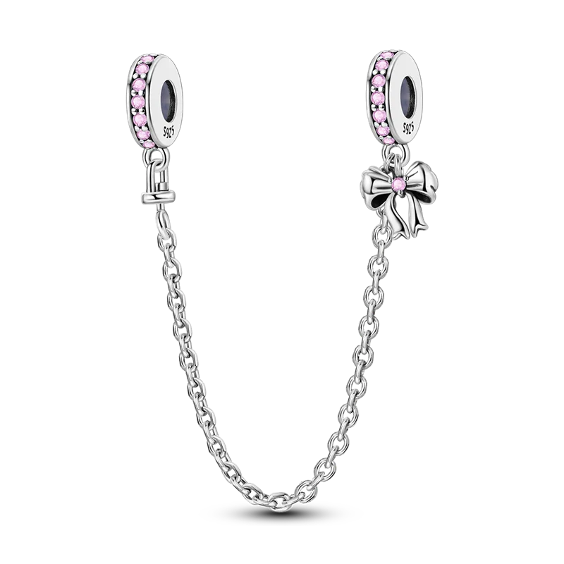 Charm Moño y Piedras Rosadas Cadena